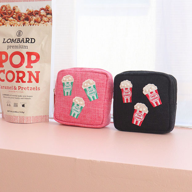 ポップコーン刺繍スクエアポーチ