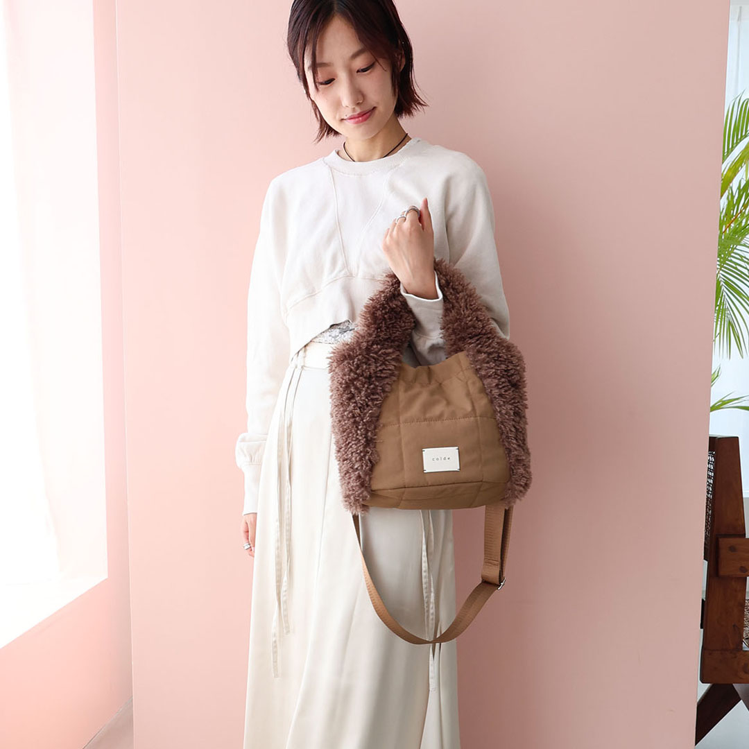 フェイクファー×キルティング2wayトートバッグ