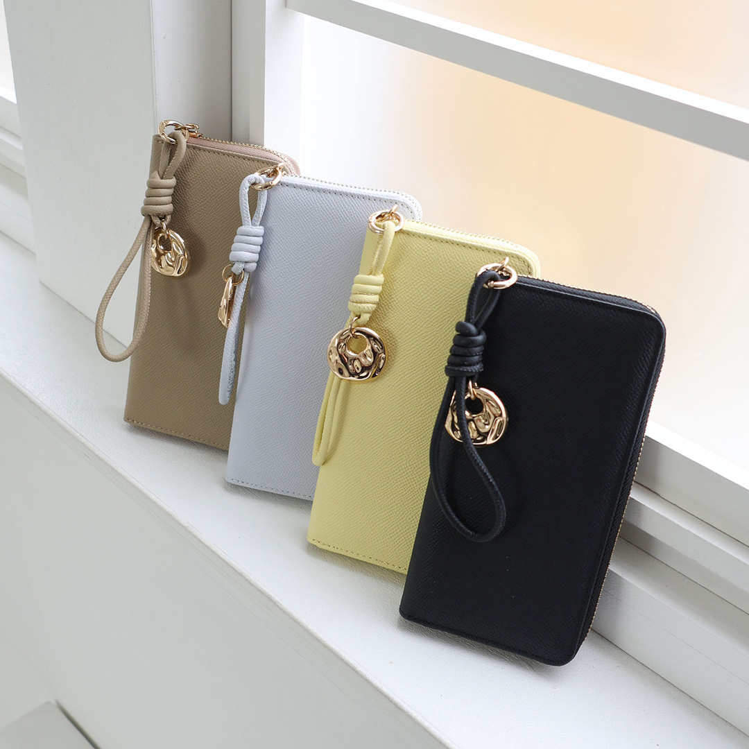 BLUEBELL / 牛革ストラップ付きラウンドファスナー長財布