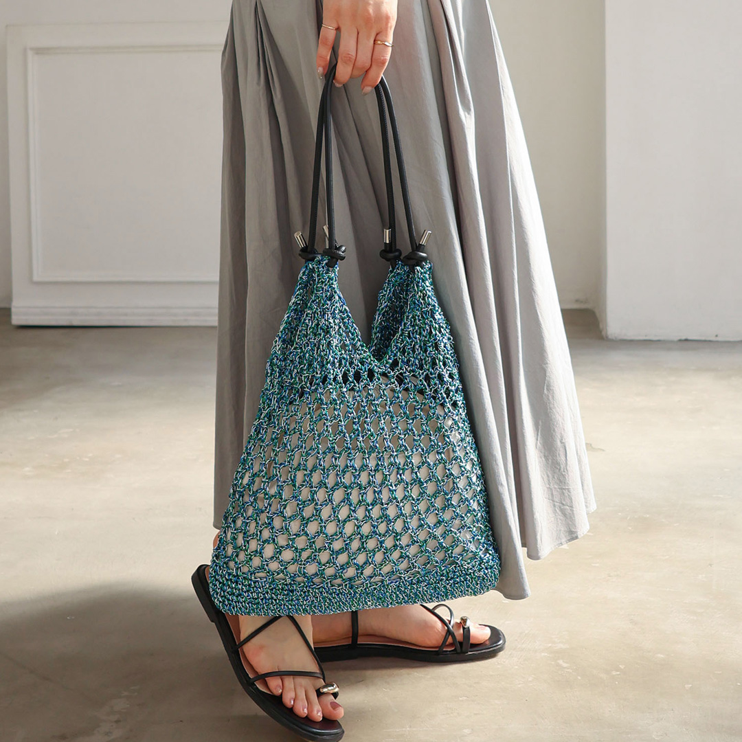 メタリックコードメッシュトートバッグ