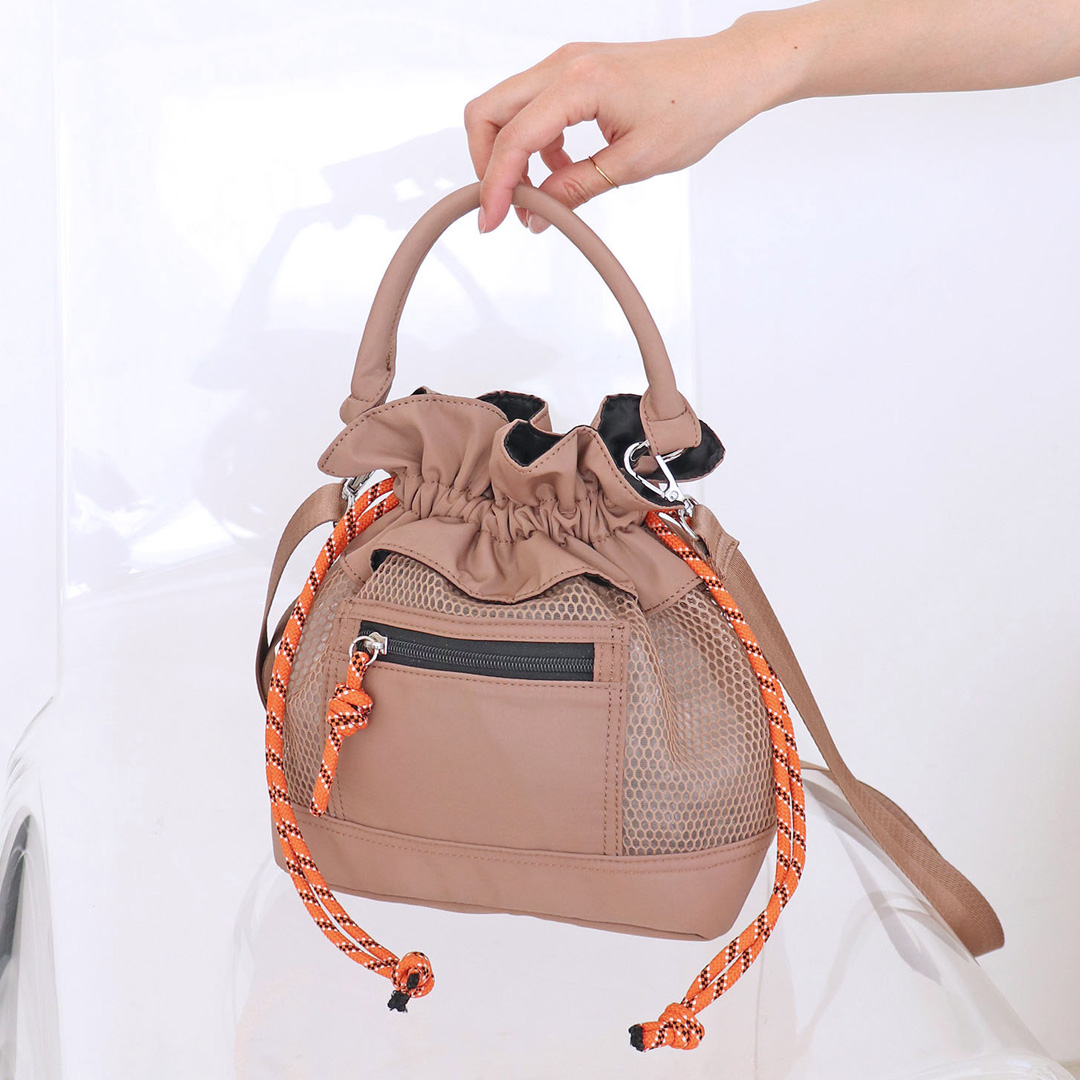 メッシュフリル巾着2wayバッグ