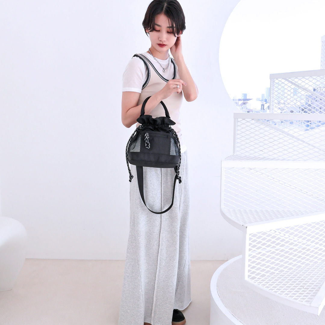 メッシュフリル巾着2wayバッグ