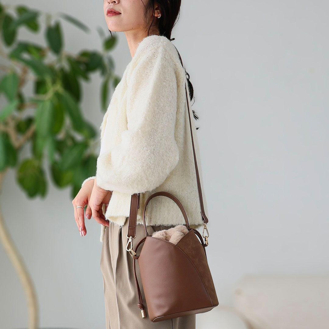 ファー巾着付き2wayショルダーバッグ
