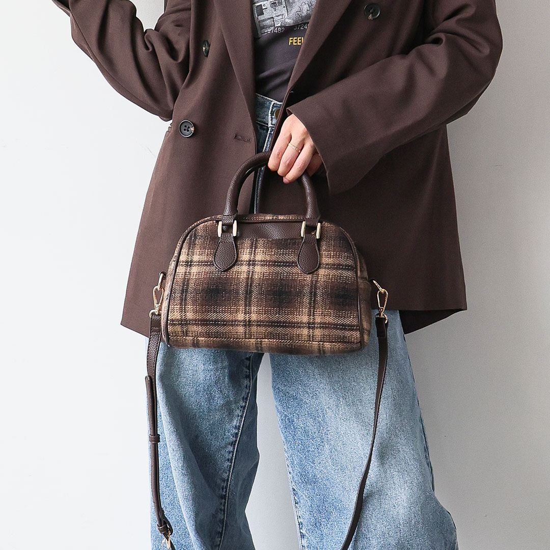 チェック柄2wayボストンバッグ