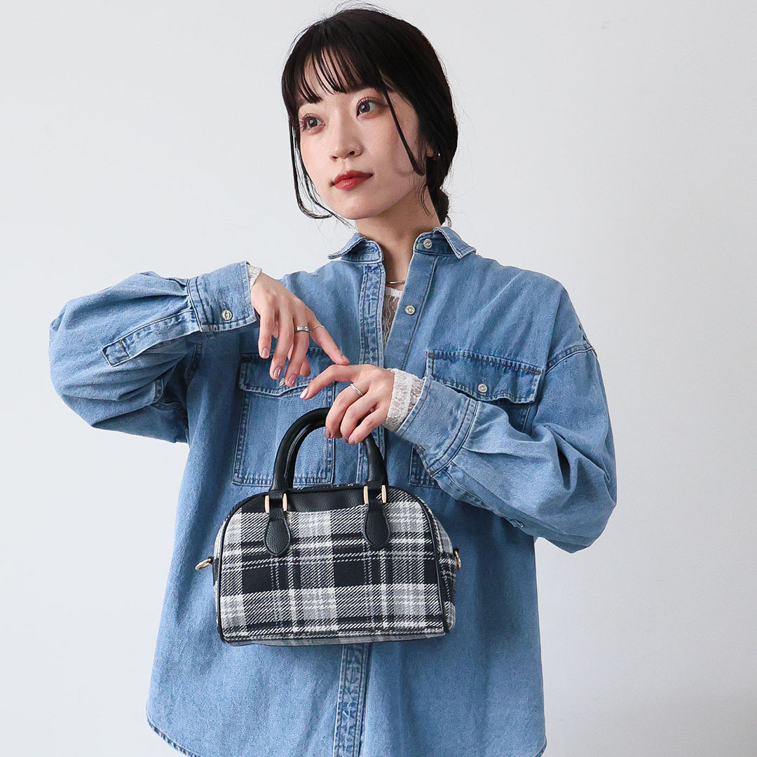 チェック柄2wayボストンバッグ
